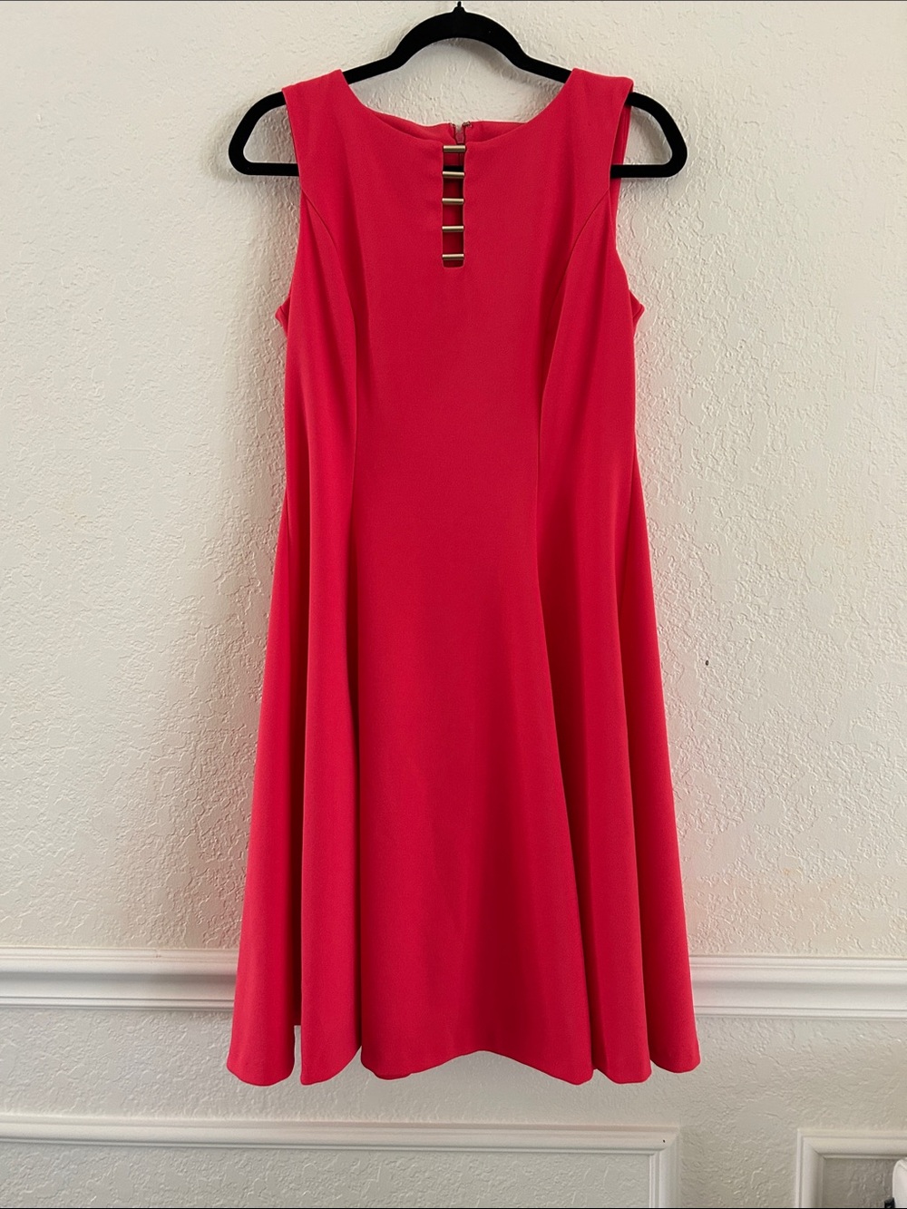Chaps- Sleeveless Pink A-Line Dress with Gold Accents